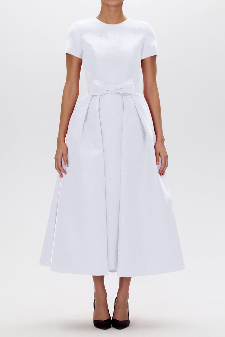 Claudia Silk Faille Midi Dress with Mid-Length Bow Convertible Skirt