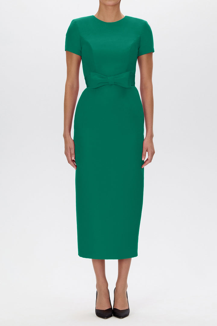 Claudia Silk Faille Midi Dress with Bow Belt