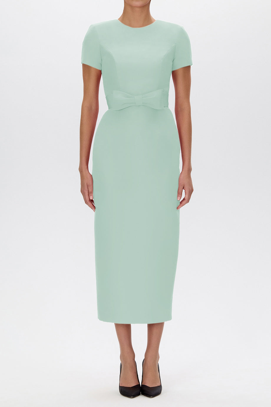 Claudia Silk Faille Midi Dress with Bow Belt