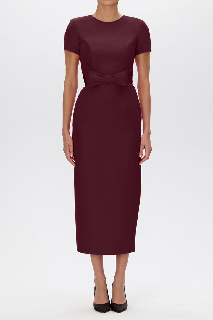 Claudia Silk Faille Midi Dress with Bow Belt
