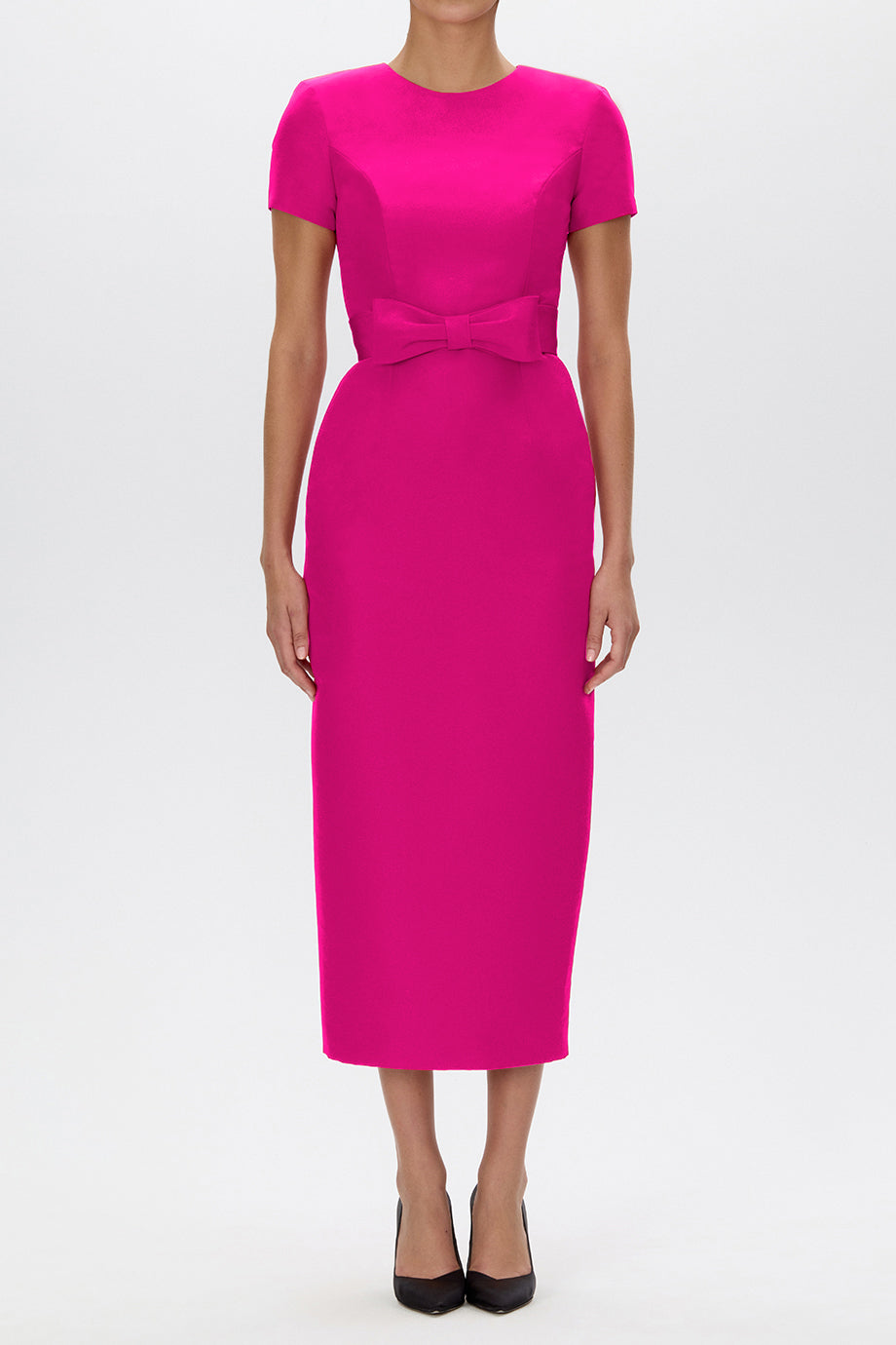 Claudia Silk Faille Midi Dress with Bow Belt
