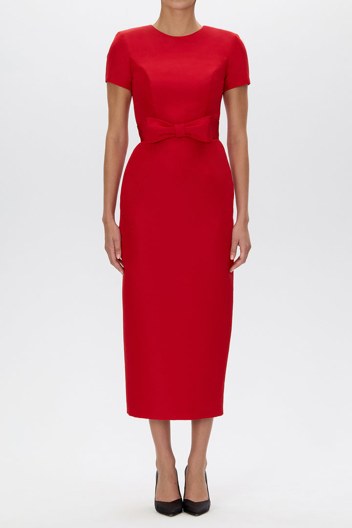 Claudia Silk Faille Midi Dress with Bow Belt