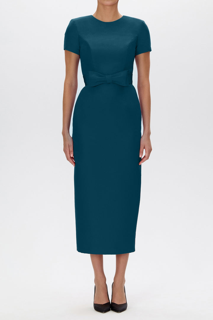 Claudia Silk Faille Midi Dress with Bow Belt