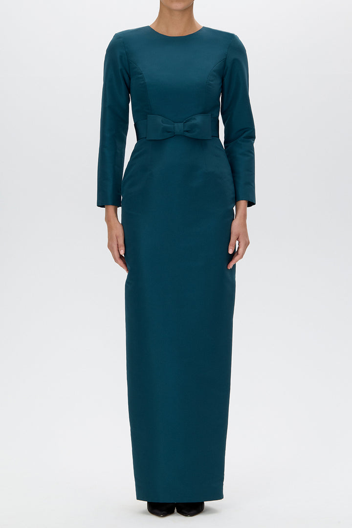Cristina Silk Faille Column Gown with Bow Belt