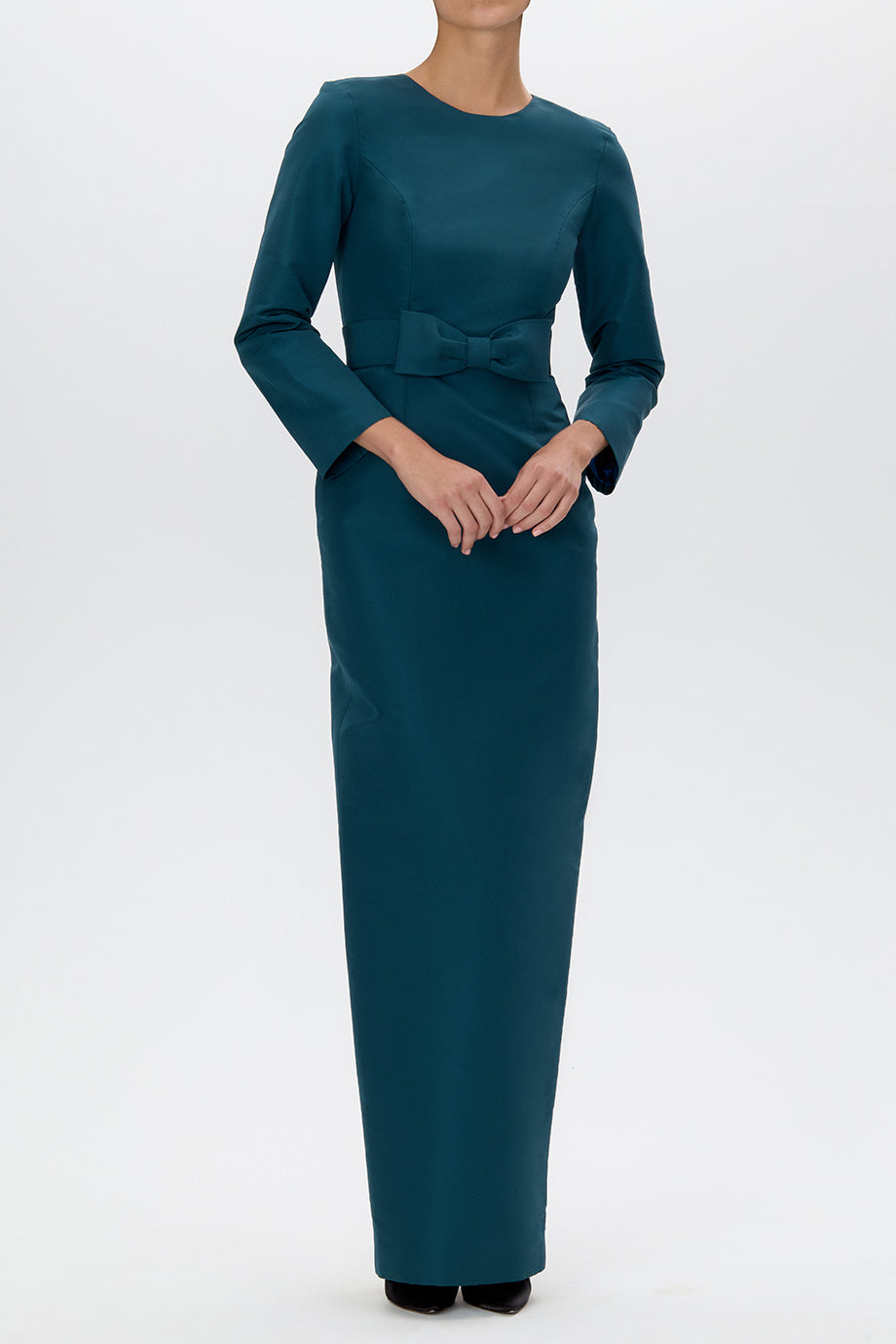 Cristina Silk Faille Column Gown with Bow Belt