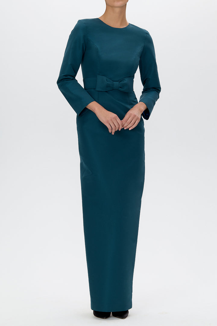 Cristina Silk Faille Column Gown with Bow Belt
