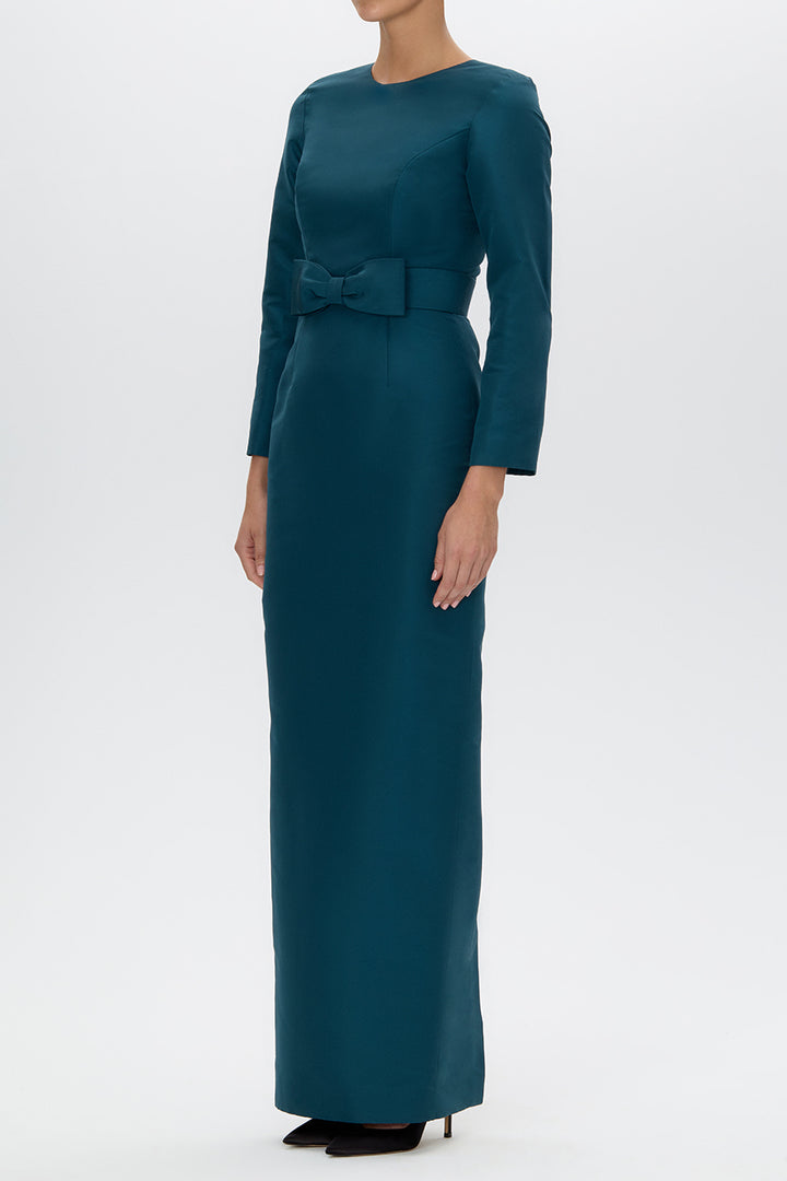 Cristina Silk Faille Column Gown with Bow Belt
