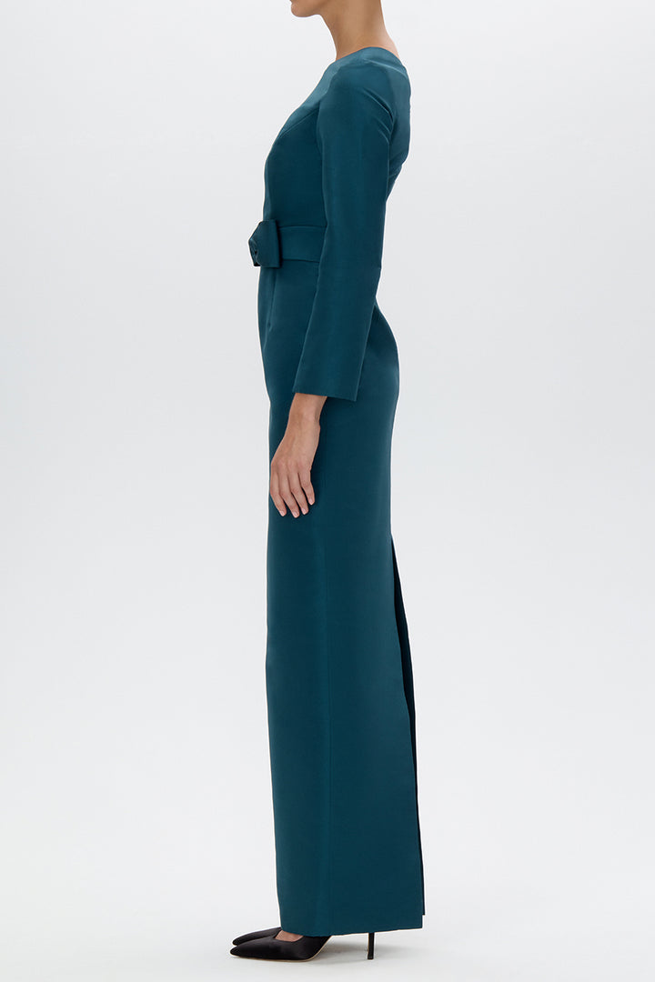 Cristina Silk Faille Column Gown with Bow Belt