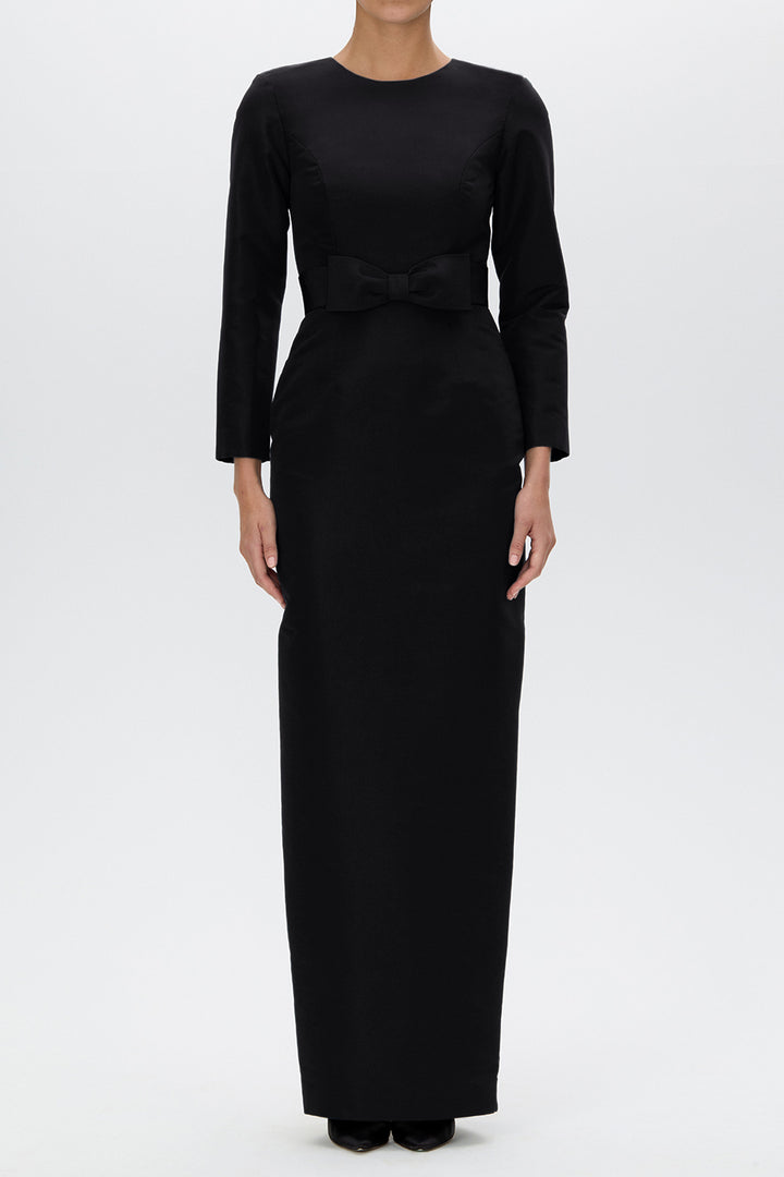 Cristina Silk Faille Column Gown with Bow Belt