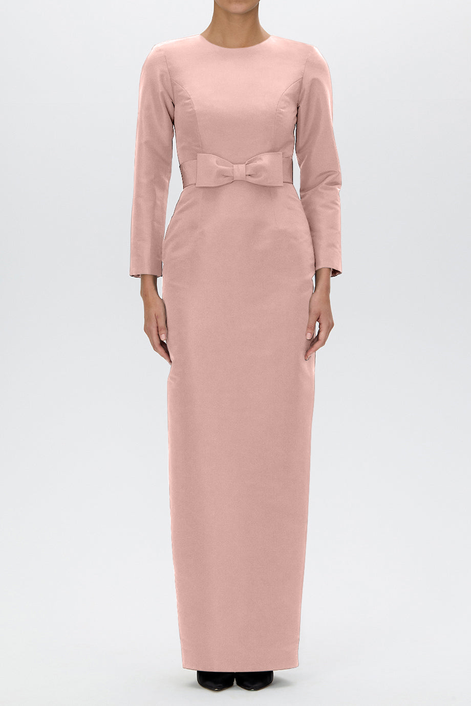 Cristina Silk Faille Column Gown with Bow Belt