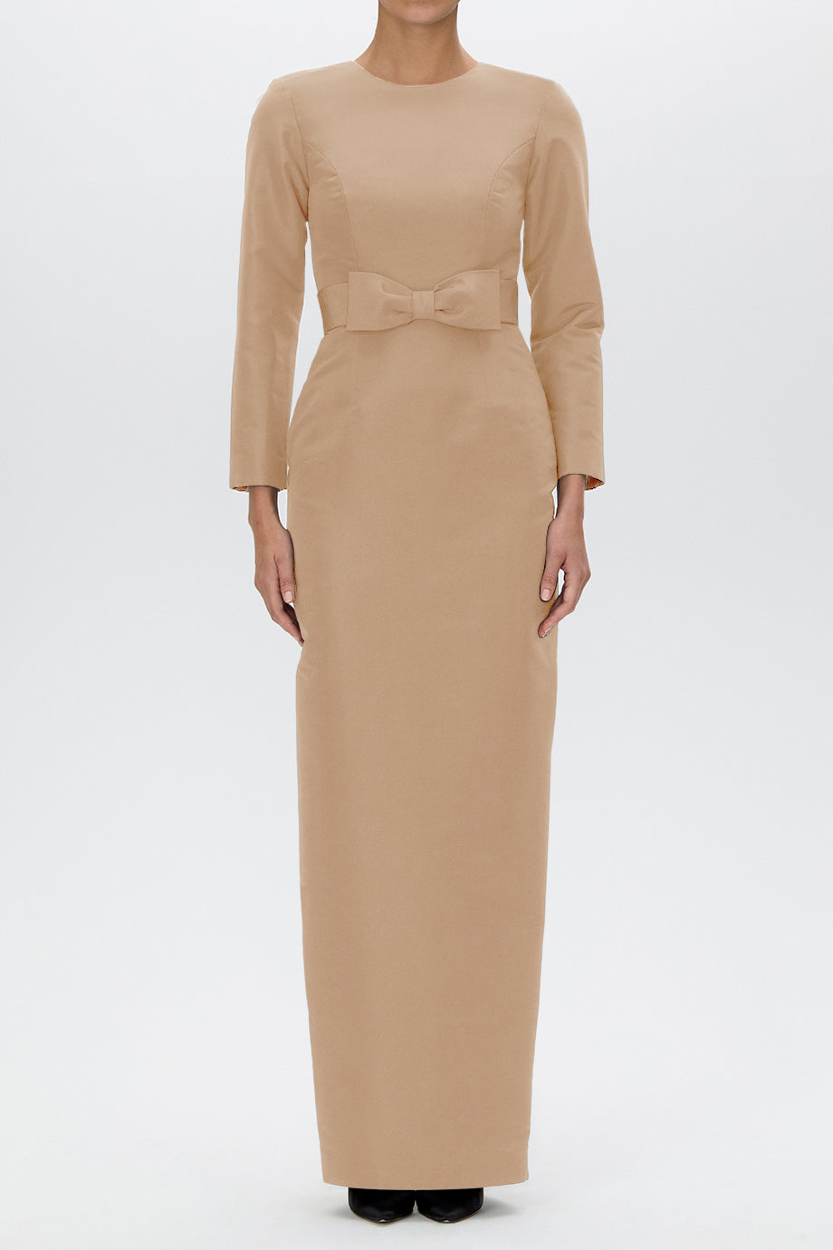 Cristina Silk Faille Column Gown with Bow Belt