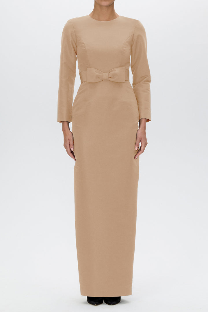 Cristina Silk Faille Column Gown with Bow Belt