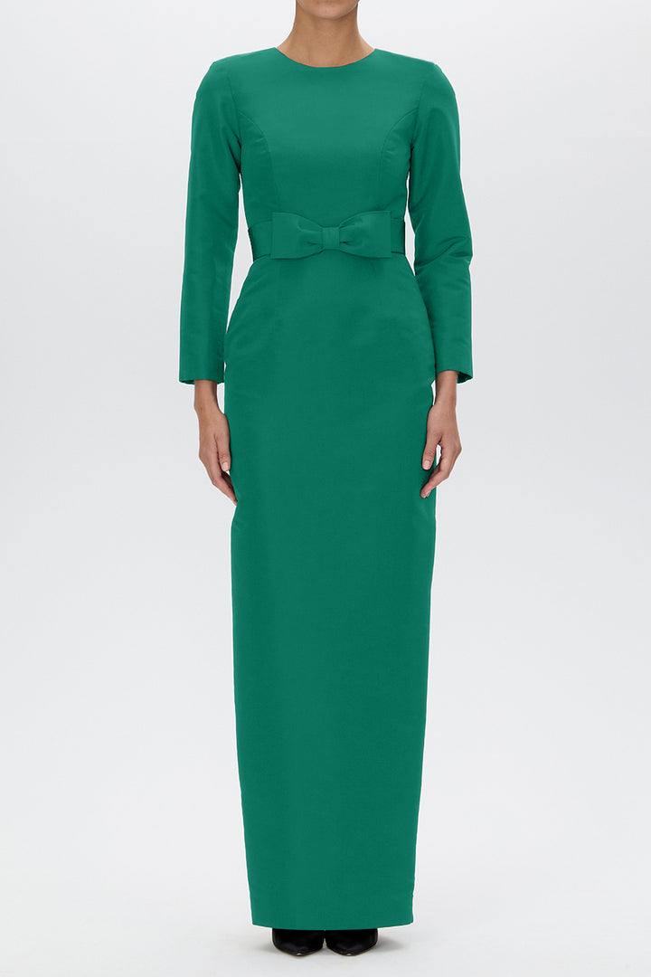 Cristina Silk Faille Column Gown with Bow Belt