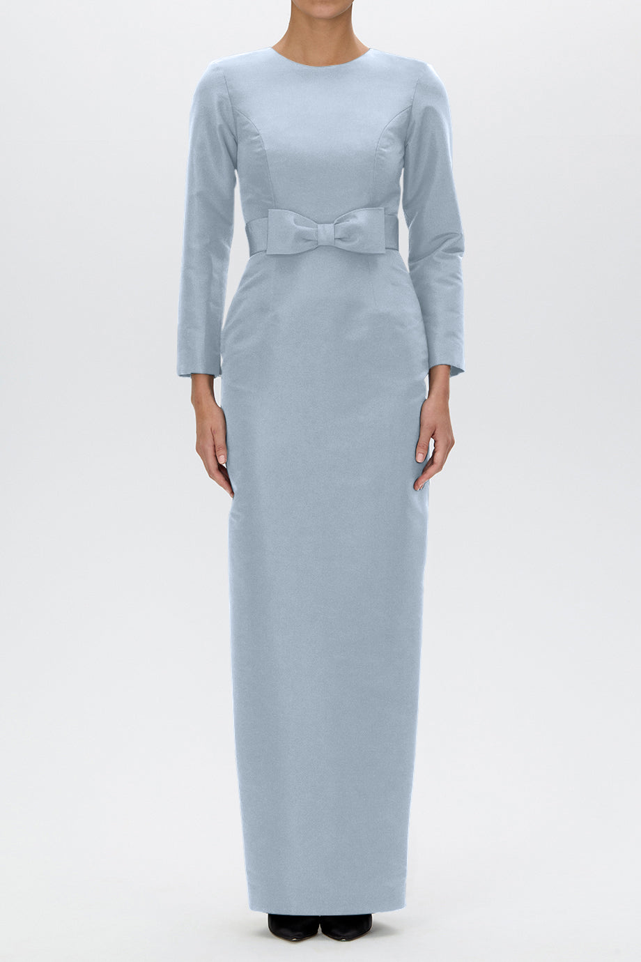 Cristina Silk Faille Column Gown with Bow Belt