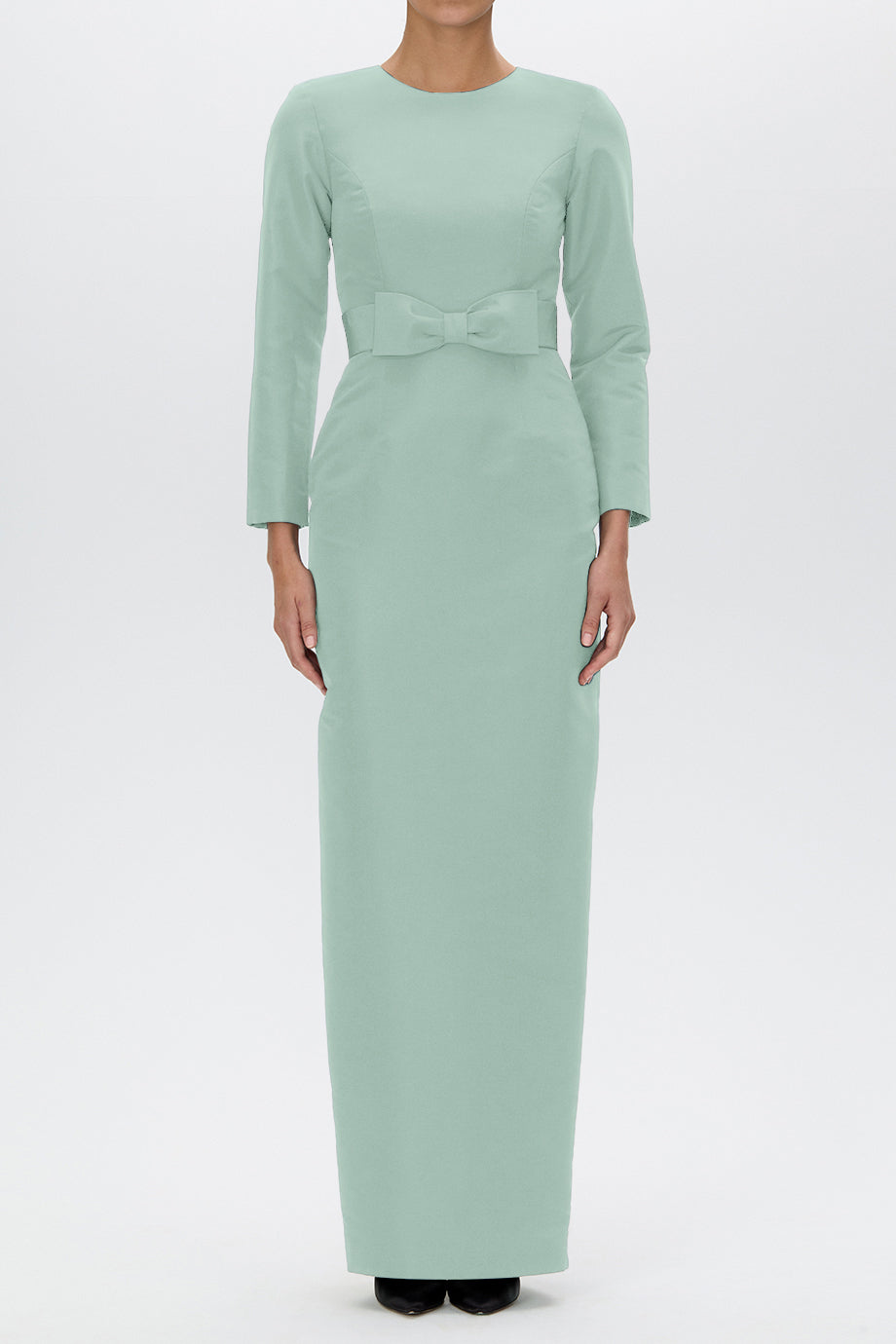 Cristina Silk Faille Column Gown with Bow Belt