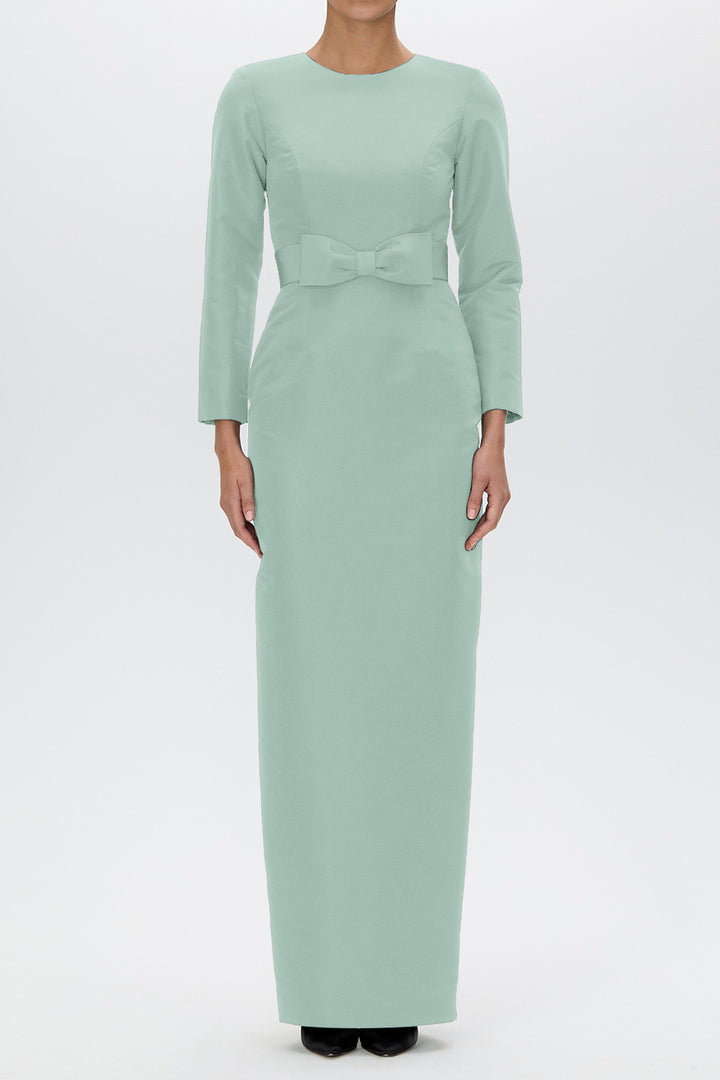 Cristina Silk Faille Column Gown with Bow Belt