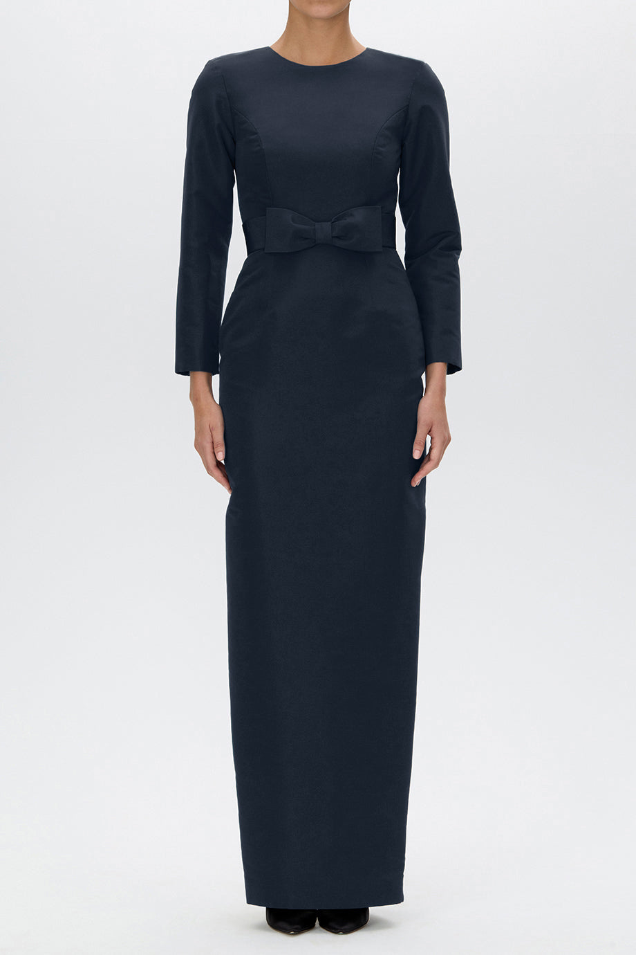 Cristina Silk Faille Column Gown with Bow Belt