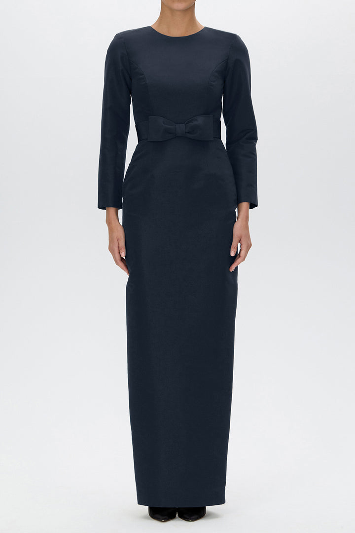 Cristina Silk Faille Column Gown with Bow Belt