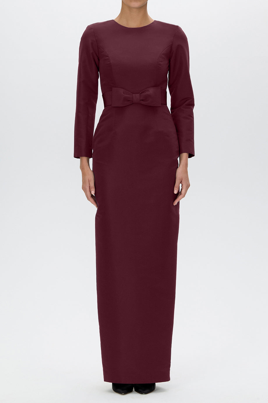 Cristina Silk Faille Column Gown with Bow Belt