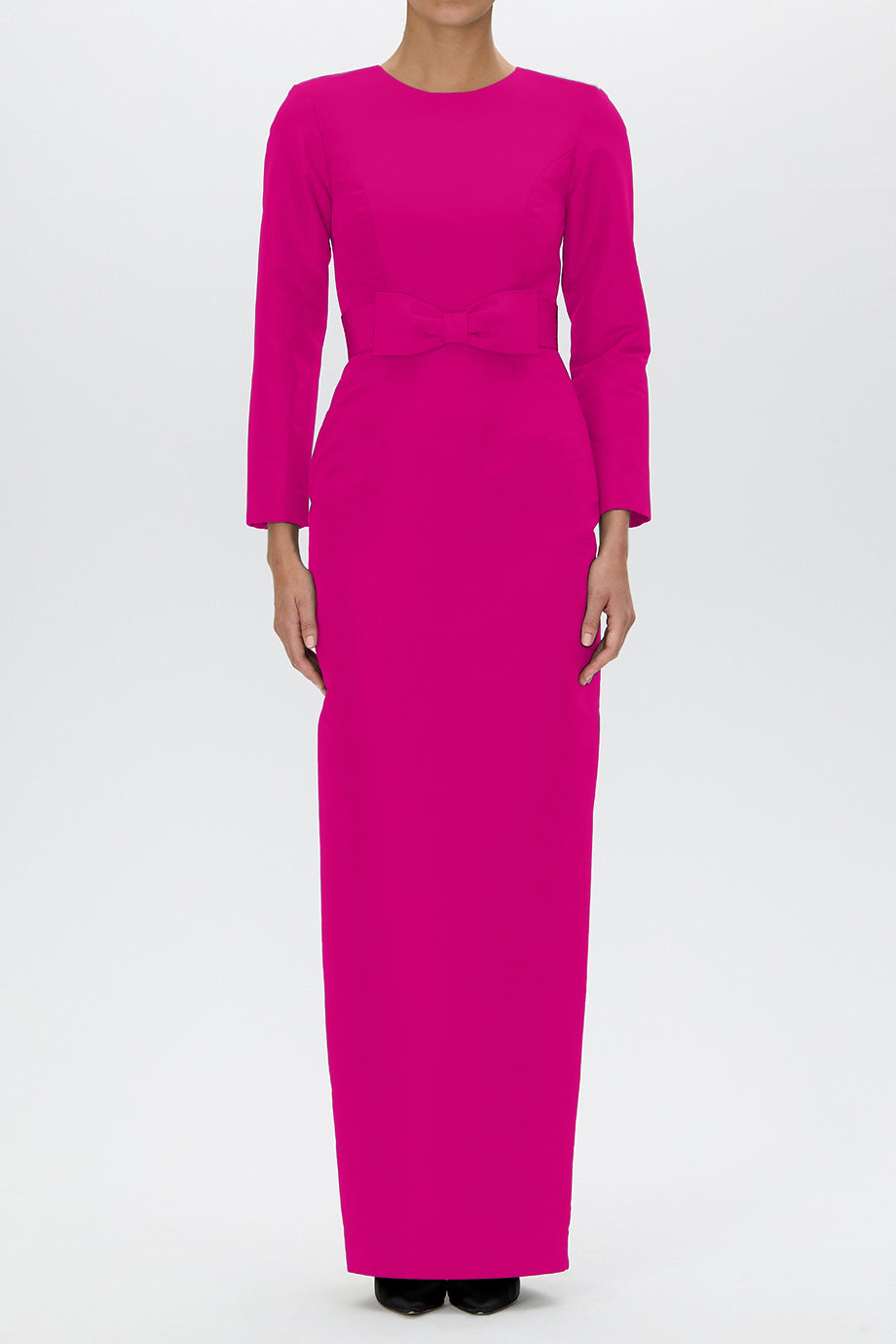 Cristina Silk Faille Column Gown with Bow Belt