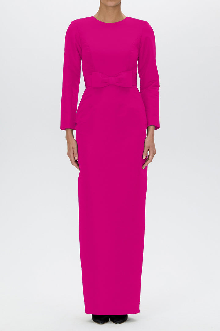 Cristina Silk Faille Column Gown with Bow Belt