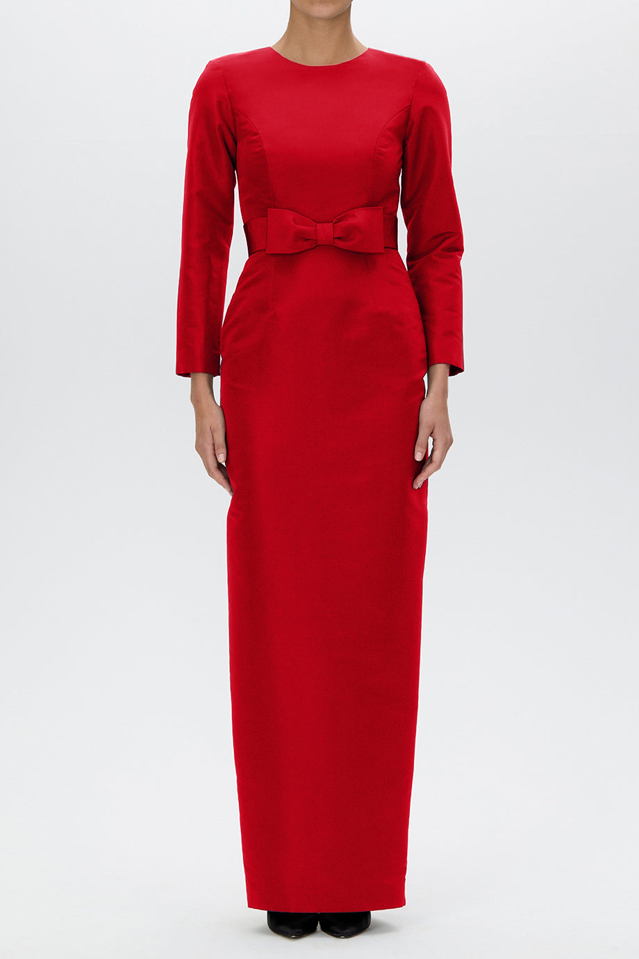 Cristina Silk Faille Column Gown with Bow Belt