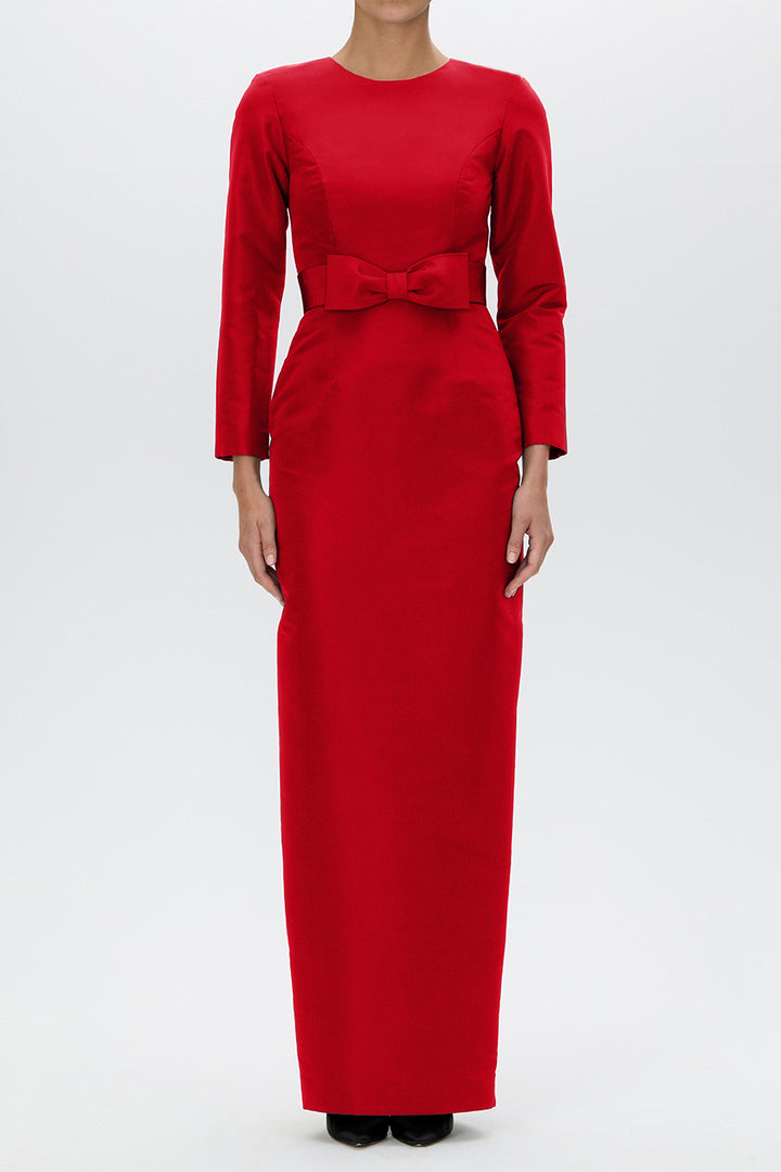 Cristina Silk Faille Column Gown with Bow Belt
