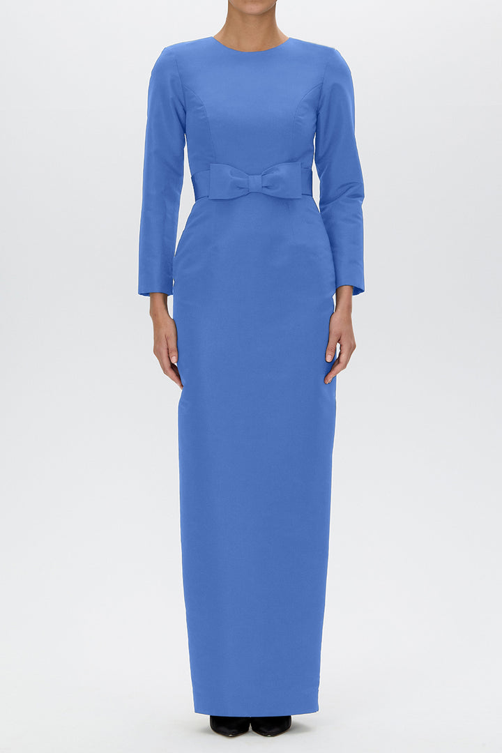 Cristina Silk Faille Column Gown with Bow Belt