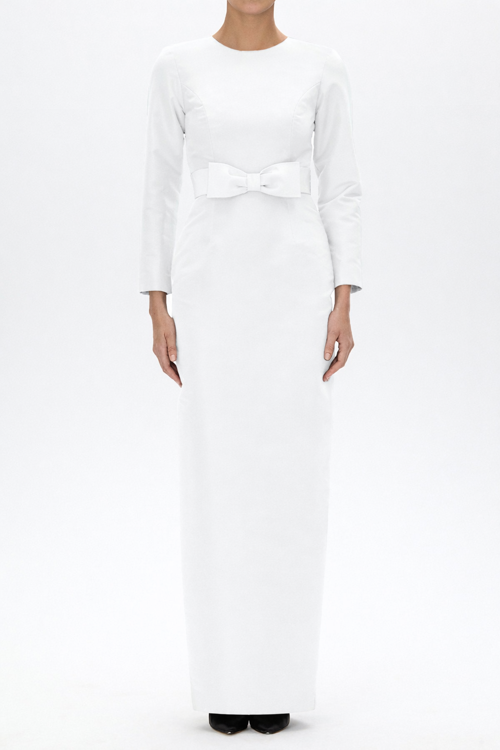 Cristina Silk Faille Column Gown with Bow Belt