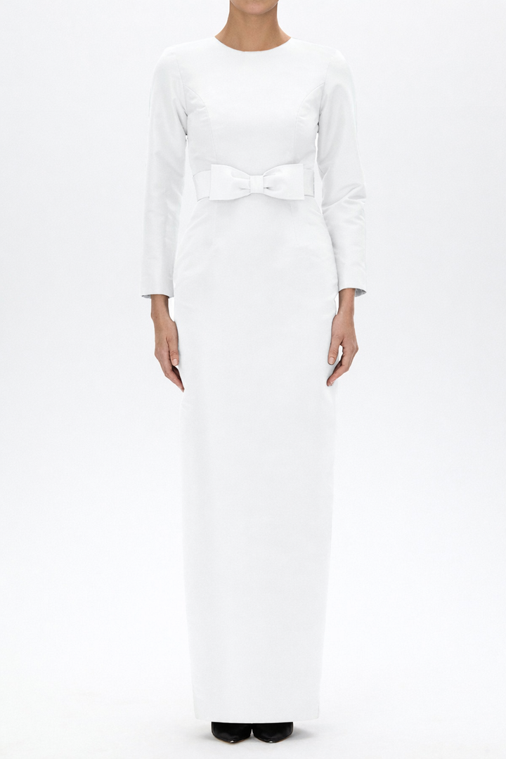 Cristina Silk Faille Column Gown with Bow Belt