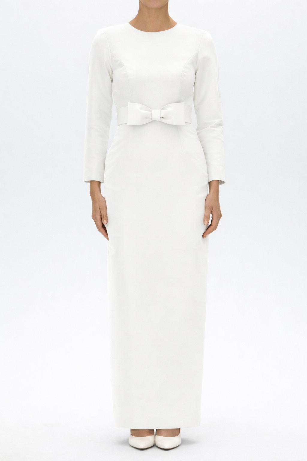 Cristina Silk Faille Column Gown with Bow Belt