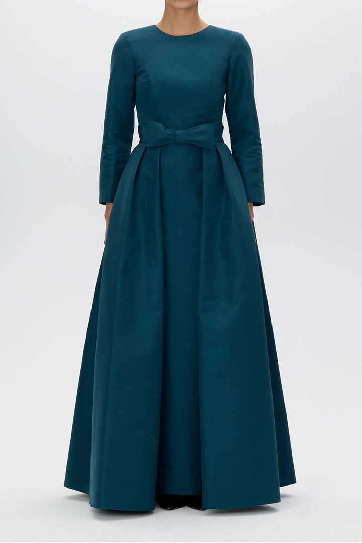 Cristina Silk Faille Column Gown with Bow Convertible Skirt