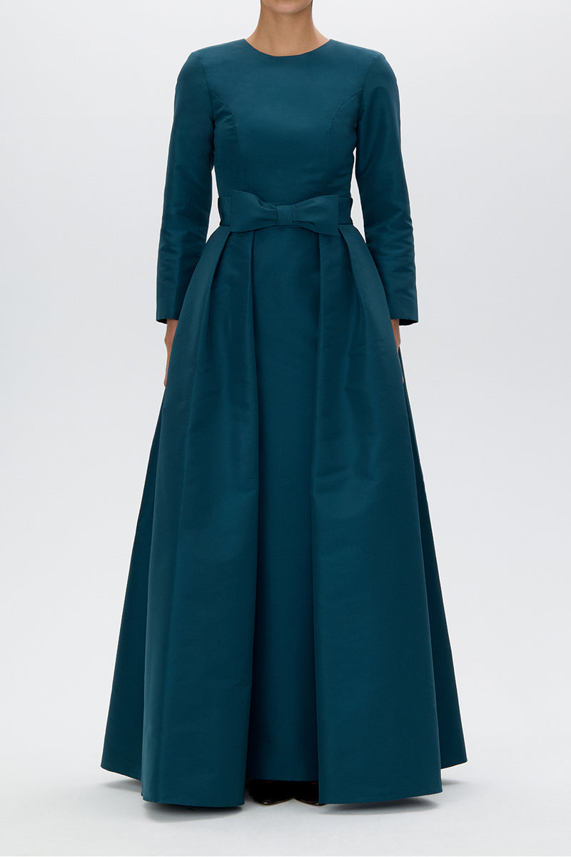 Cristina Silk Faille Column Gown with Bow Convertible Skirt