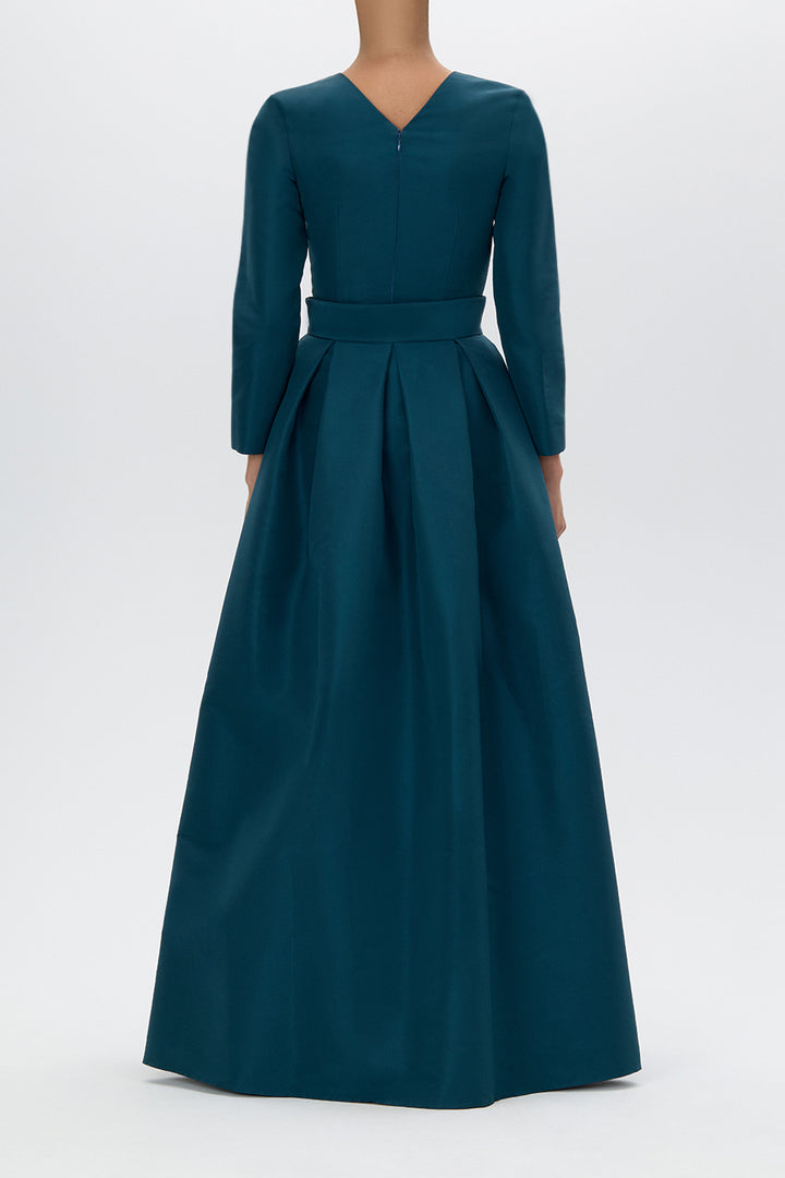 Cristina Silk Faille Column Gown with Bow Convertible Skirt