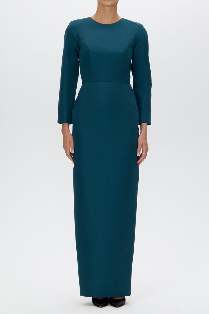 Cristina Silk Faille Column Gown with Bow Belt