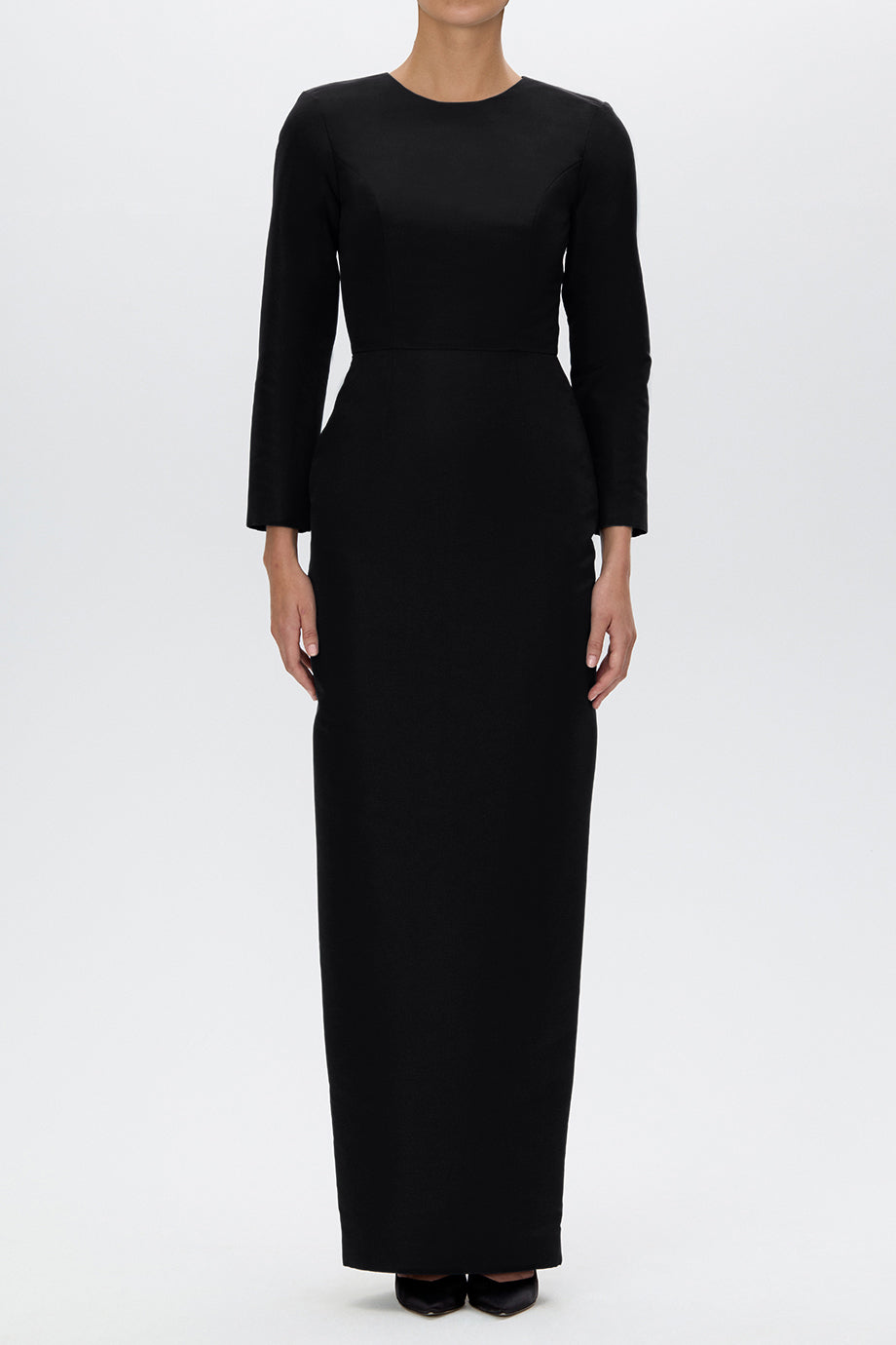 Cristina Silk Faille Column Gown with Bow Belt