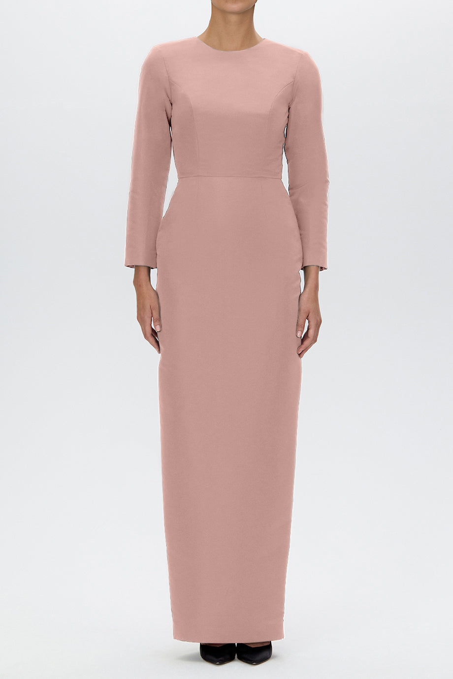 Cristina Silk Faille Column Gown with Bow Belt