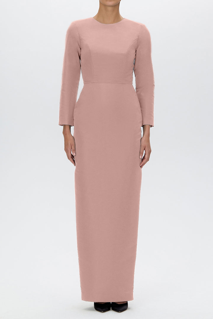 Cristina Silk Faille Column Gown with Bow Belt