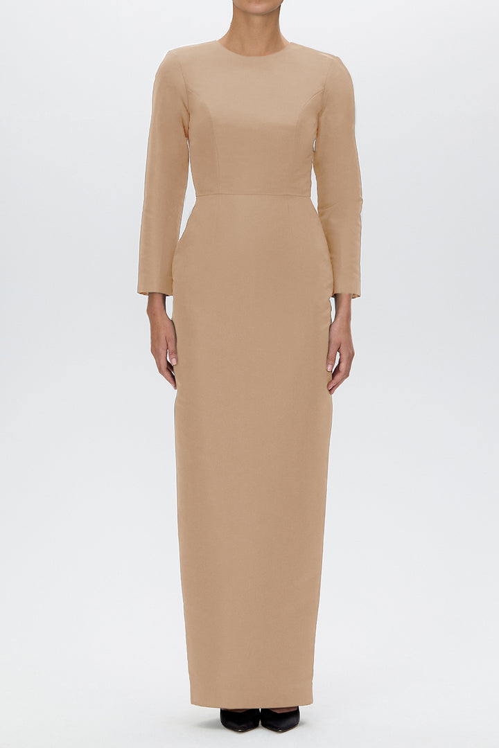 Cristina Silk Faille Column Gown with Bow Belt