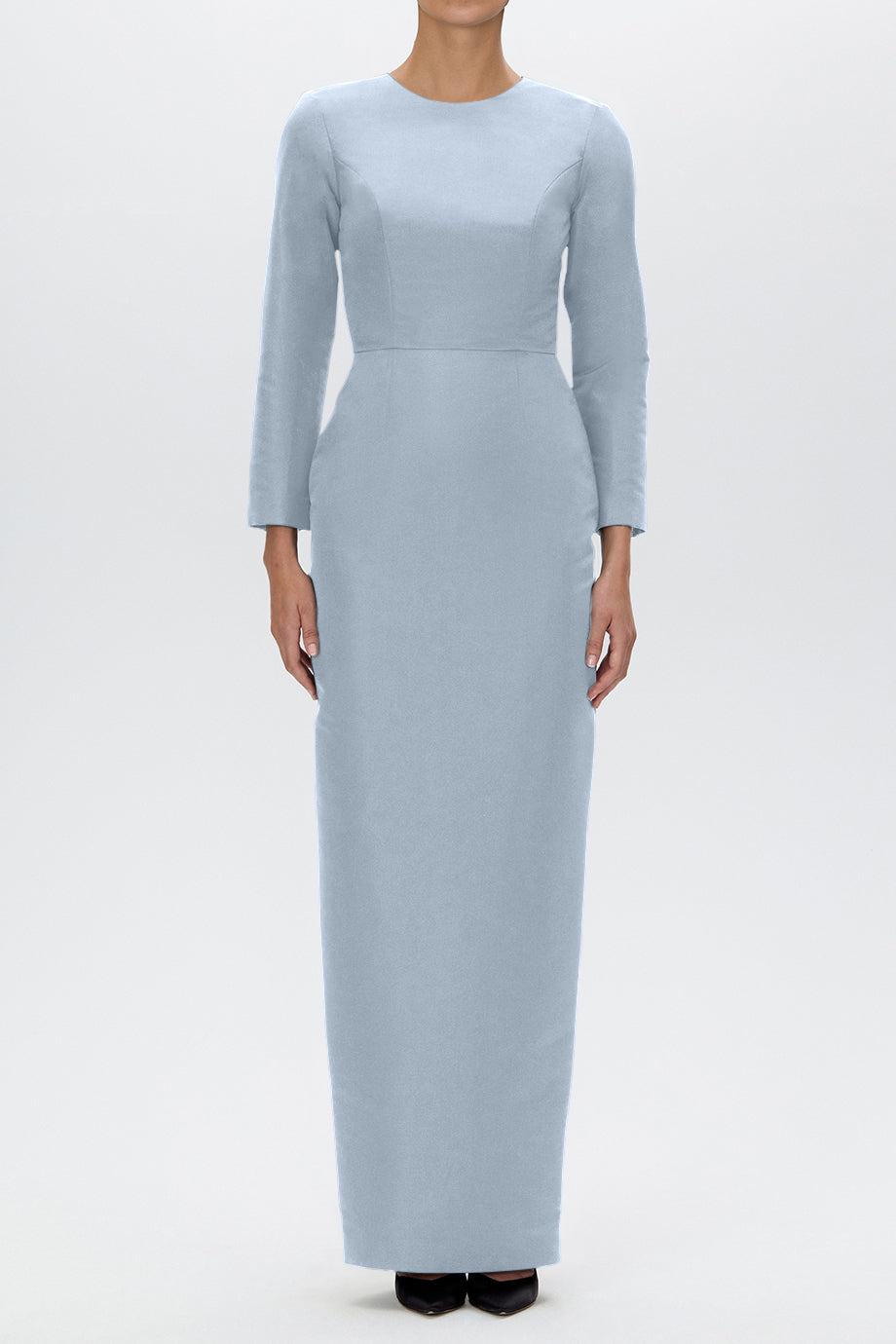 Cristina Silk Faille Column Gown with Bow Belt