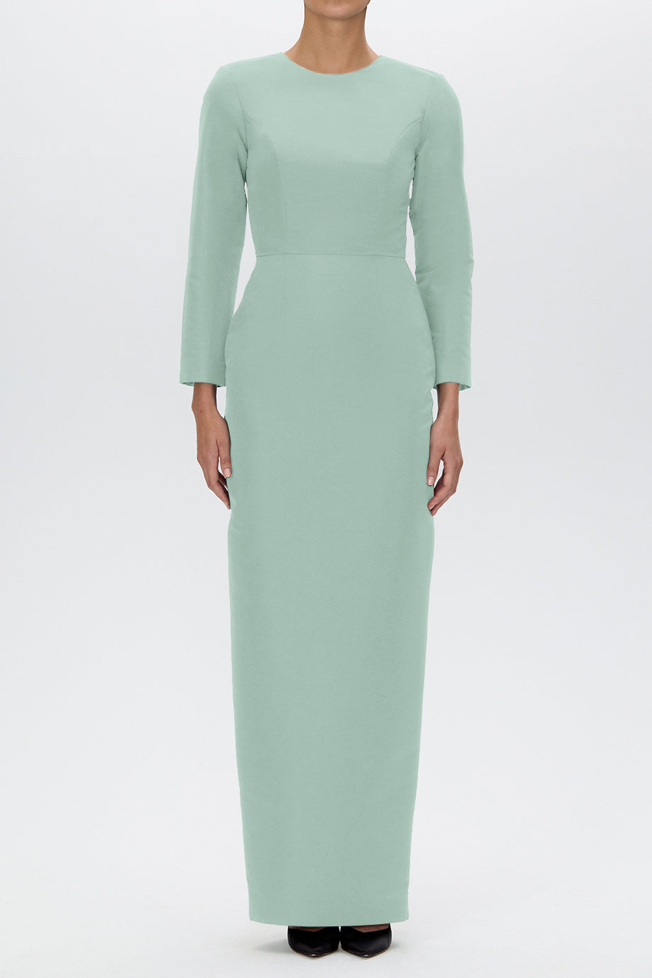 Cristina Silk Faille Column Gown with Bow Belt