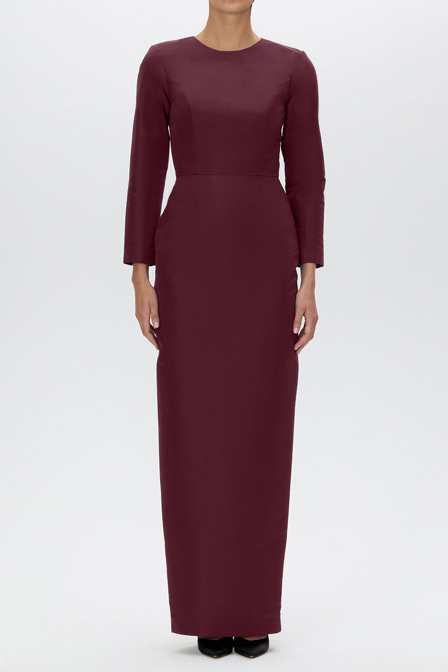 Cristina Silk Faille Column Gown with Bow Belt