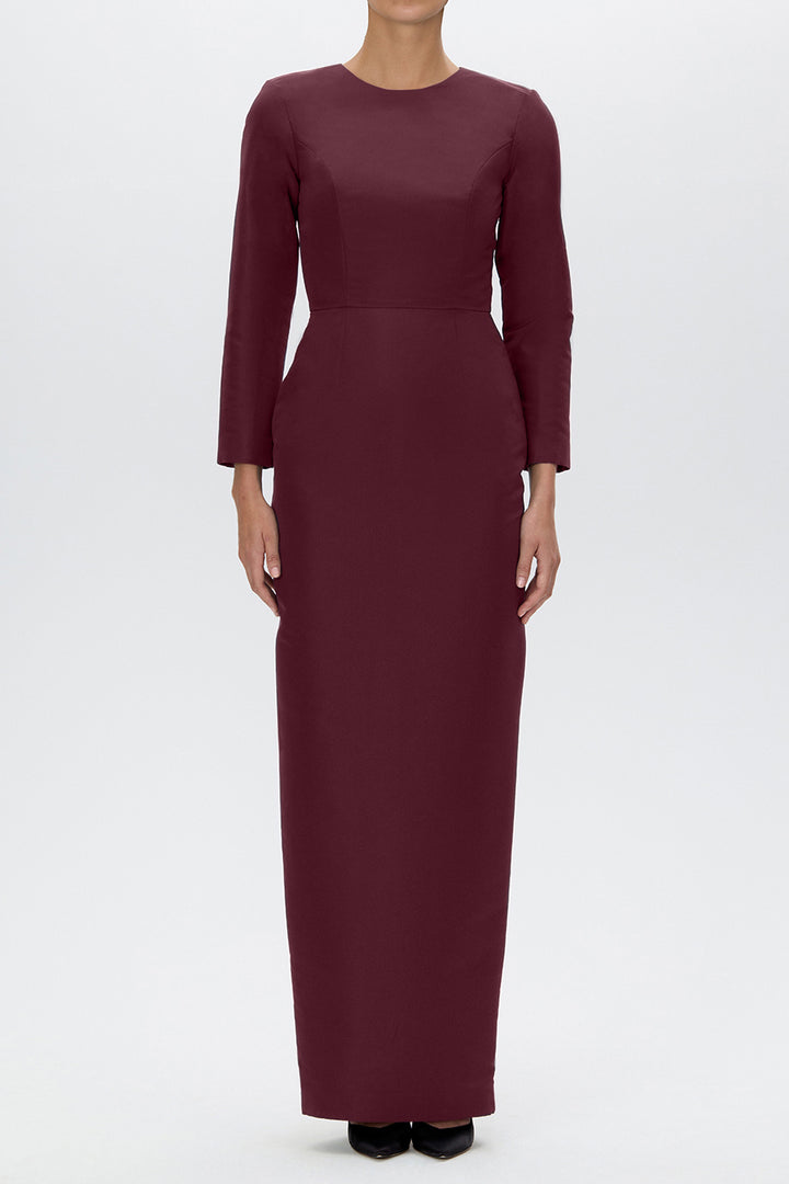 Cristina Silk Faille Column Gown with Bow Belt