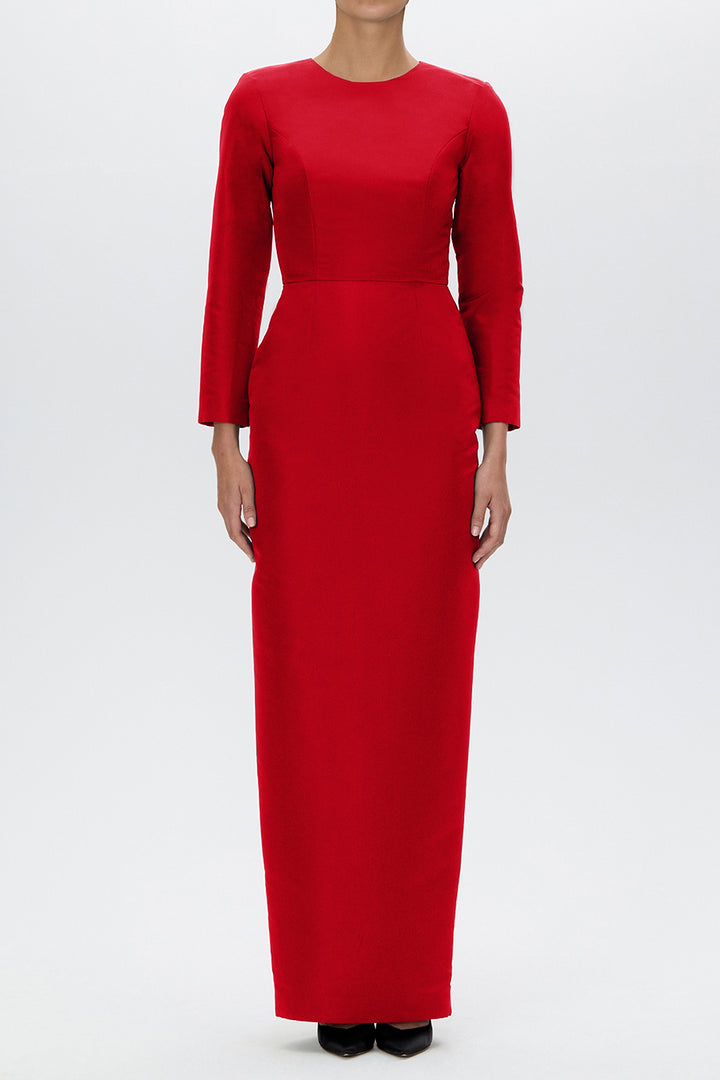 Cristina Silk Faille Column Gown with Bow Convertible Skirt