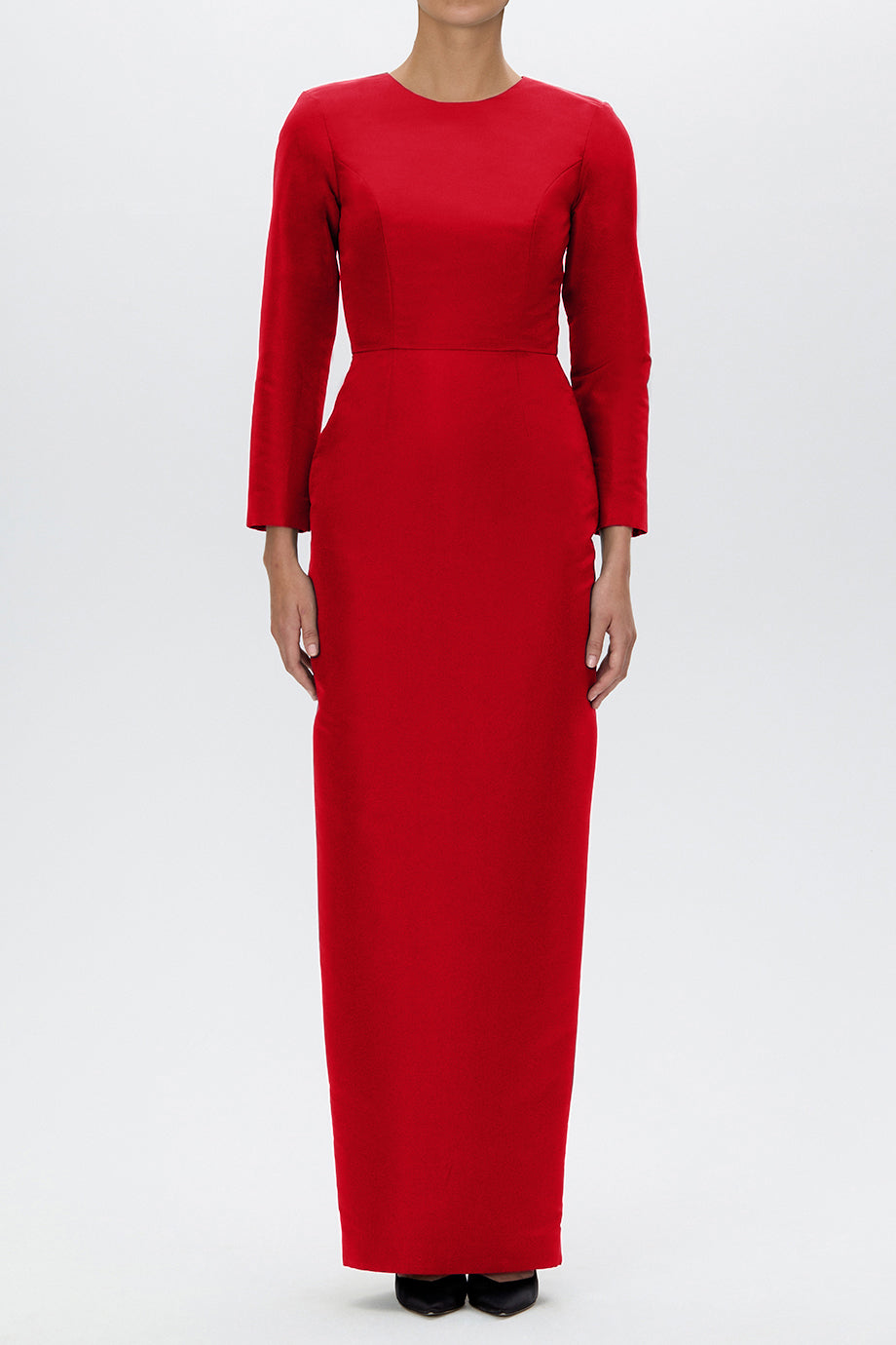 Cristina Silk Faille Column Gown with Bow Belt