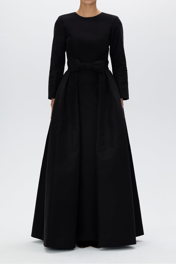 Cristina Silk Faille Column Gown with Bow Convertible Skirt