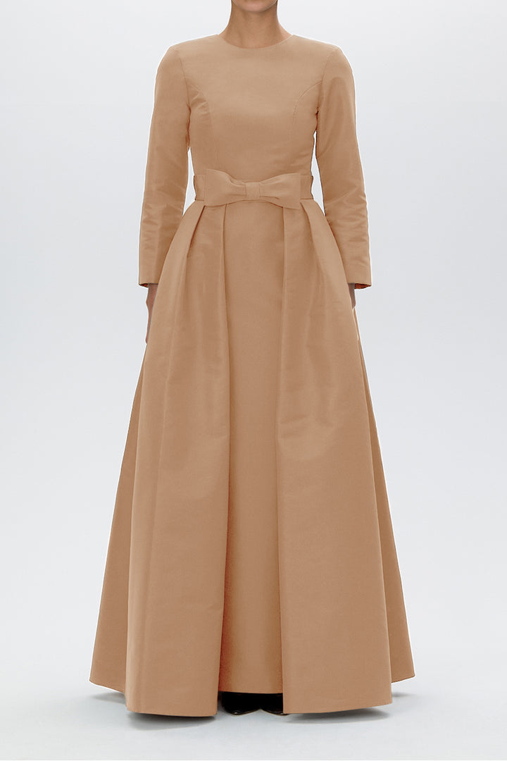 Cristina Silk Faille Column Gown with Bow Convertible Skirt