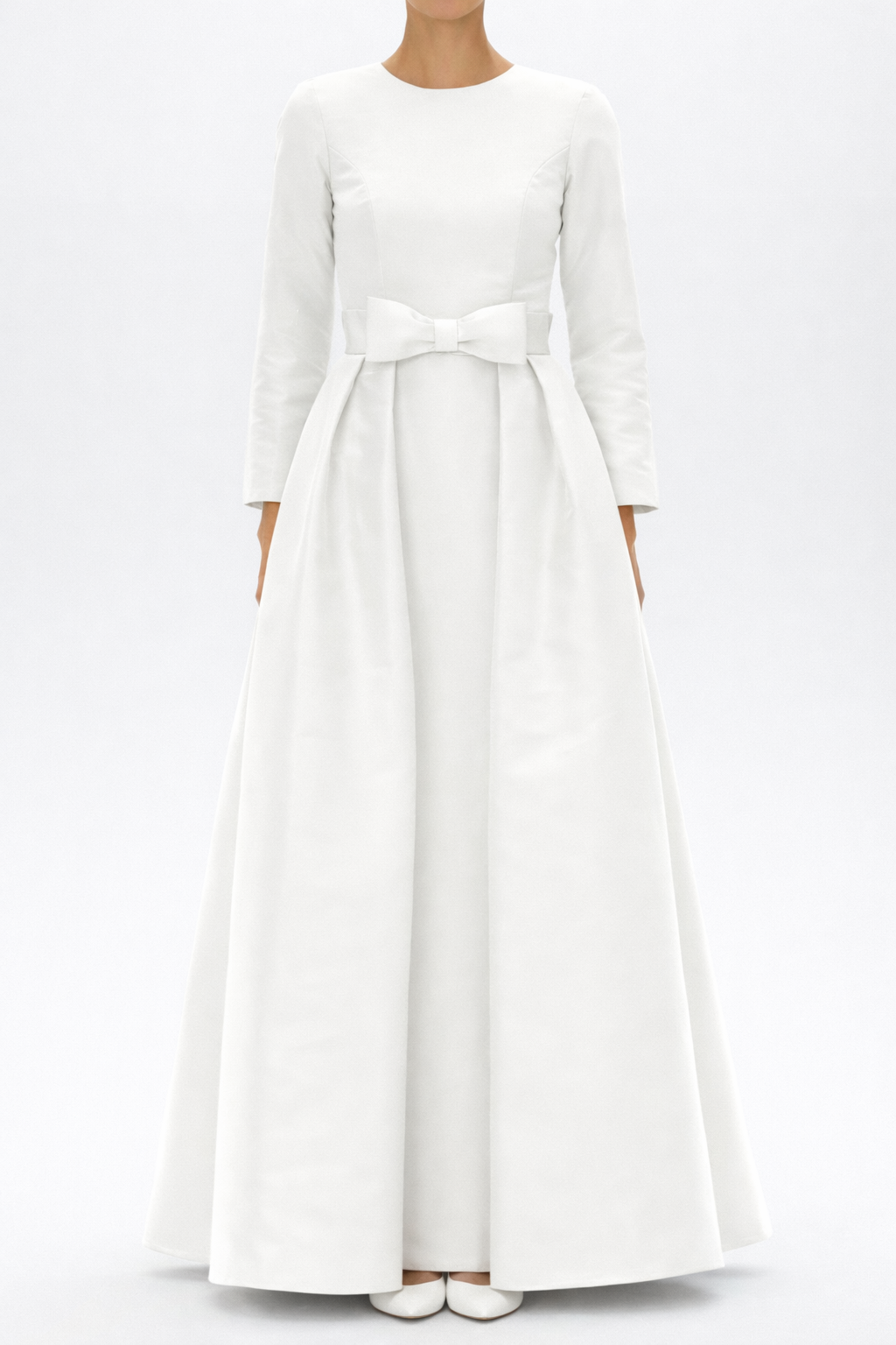 Cristina Silk Faille Column Gown with Bow Convertible Skirt