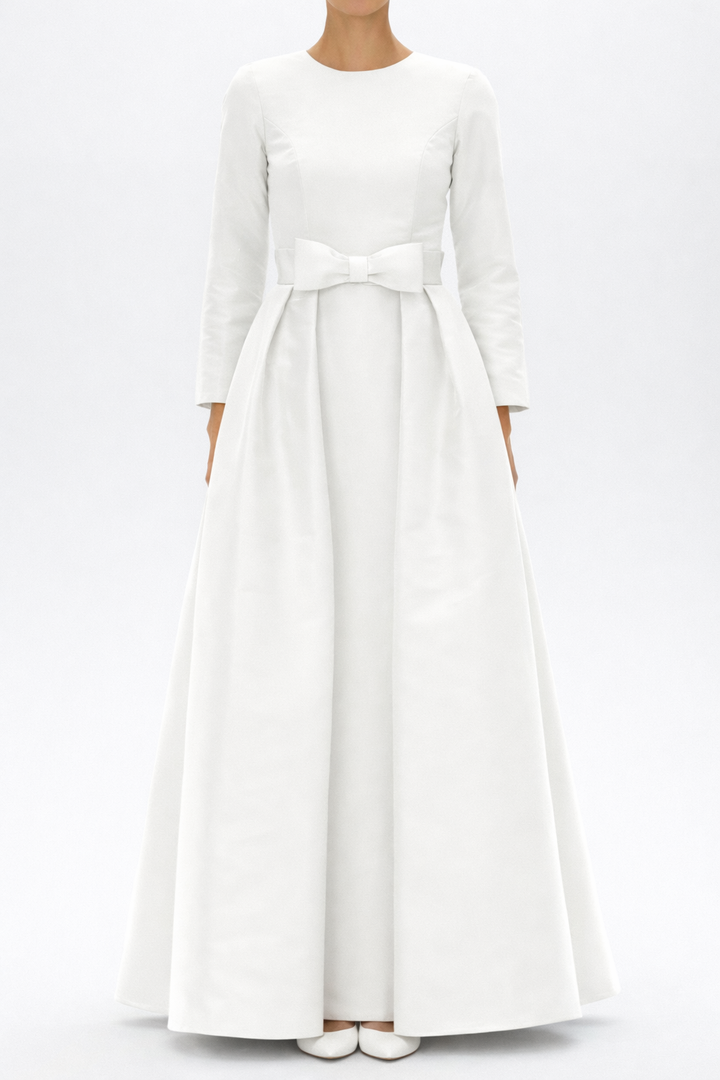 Cristina Silk Faille Column Gown with Bow Convertible Skirt