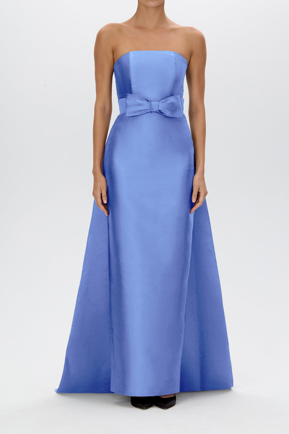 Eliza Silk and Wool Column Gown with Detachable Bow Train